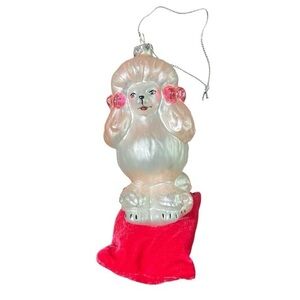 Katherines Collection Pink Poodle Dog On Pink Velvet Pillow Glass Ornament